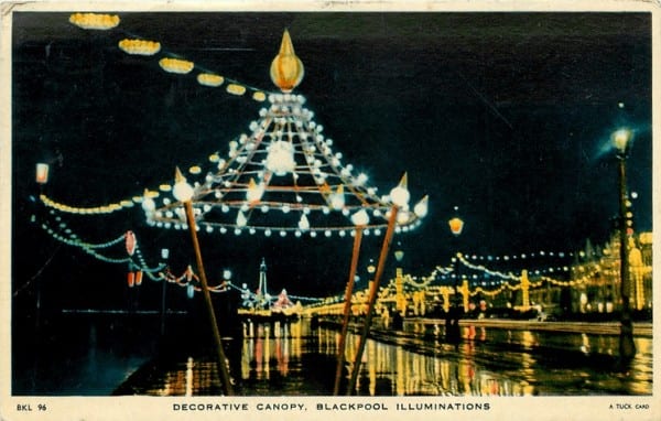 Decorative canopy, part of the Blackpool Illuminations, Tuck Postcards, part of the History of Blackpool Illuminations
