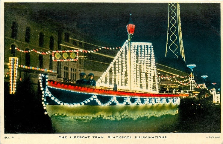 The Lifeboat old illuminated heritage trams, Tuck Postcards