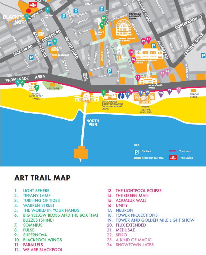 Map showing location of 2024 Lightpool art installations and events